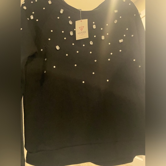 NEW Guess Women’s Black Sweater Embellished with Rhinestones Size: Large (L) - Picture 2 of 3